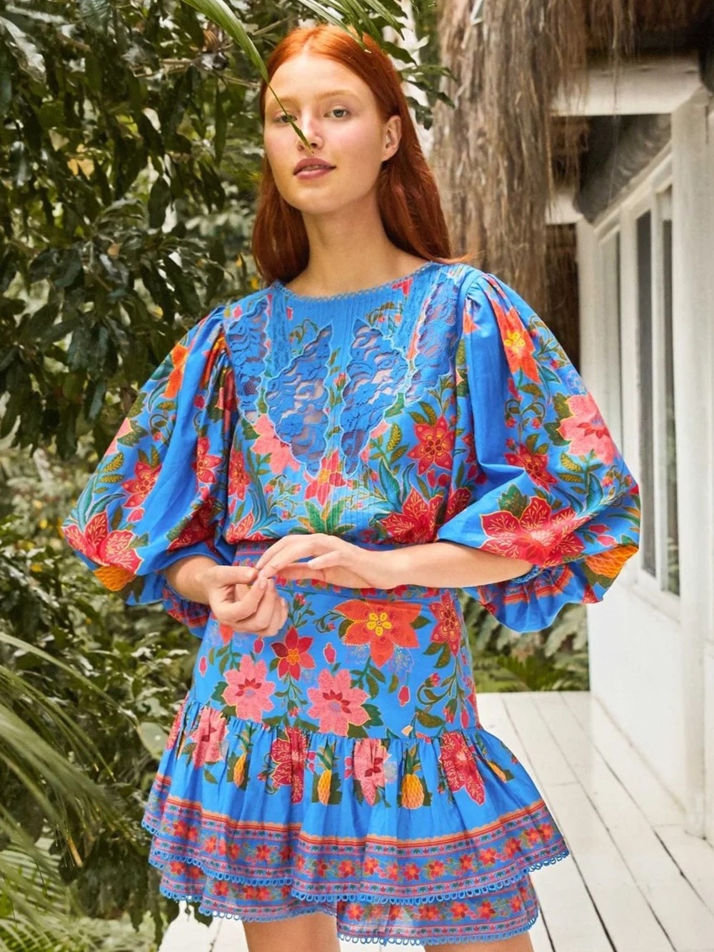 FARM Rio SET Blue Tropical Tapestry bundle blouse AND Skirt